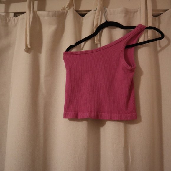 Dry Goods Pink Ribbed One Shoulder Crop T-Shirt - Picture 2 of 2
